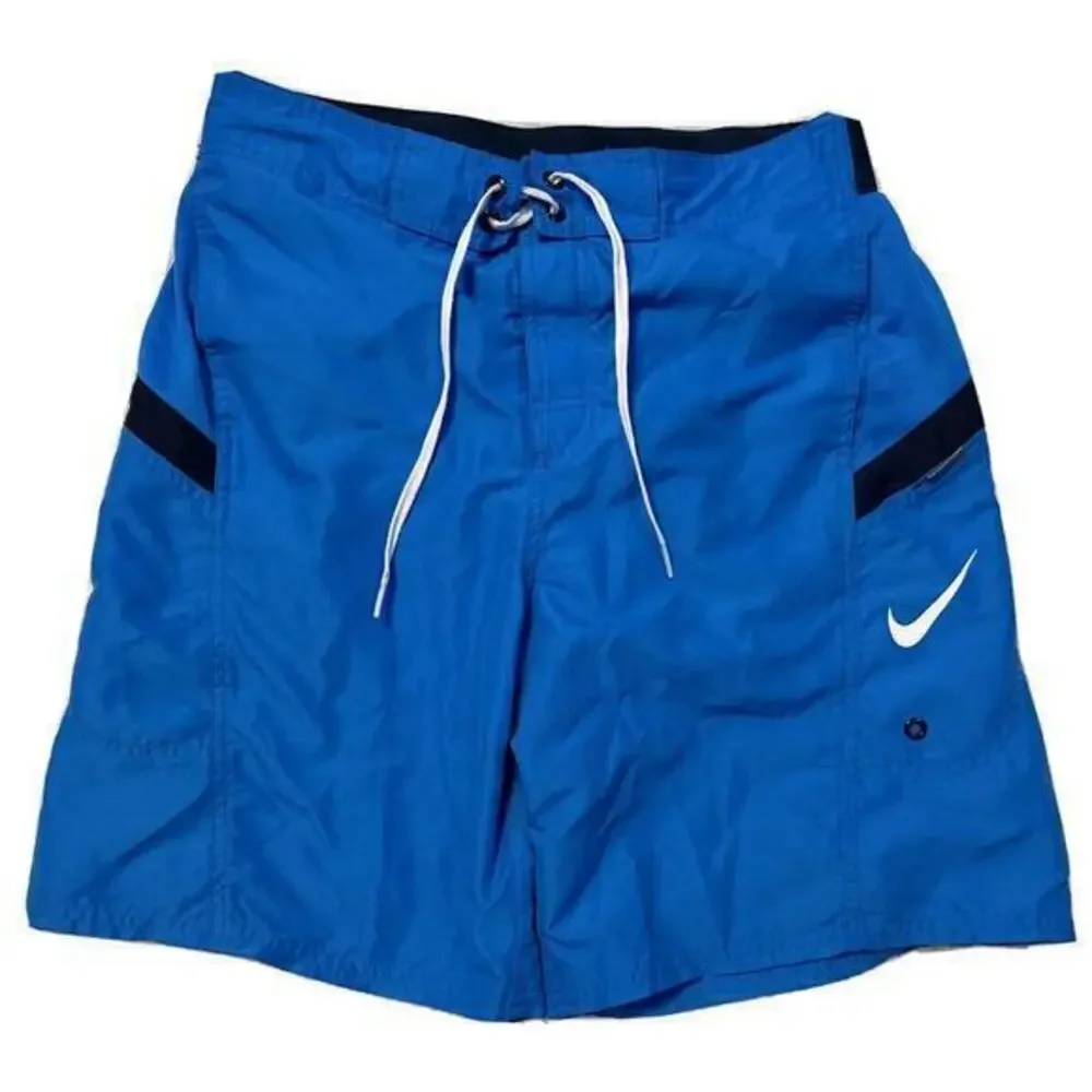 Nike Swim Shorts Bottoms Youth Boys Blue Shorts Size Medium M Pockets Mesh Liner